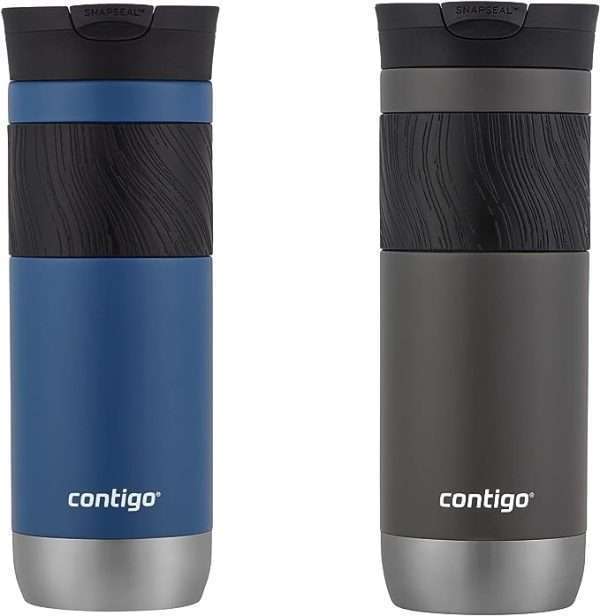 Contigo Byron Vacuum-Insulated Stainless Steel Travel Mug with Leak-Proof Lid, Reusable Coffee Cup or Water Bottle, BPA-Free, Keeps Drinks Hot or Cold for Hours, 20oz 2-Pack, Sake & Blue Corn-4